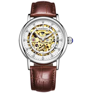 RORIOS Mechanische Armbanduhr, automatisch, für Damen, Leuchtend, Diamant, simuliert, Skelett, Damen Uhren, Schwarz A, Elegant/Retro