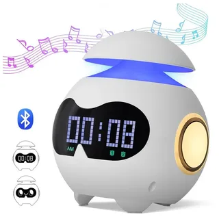 Sunicol Wecker LED Lichtwecker mit Bluetooth-Lautsprecher, Kinder Nachtlicht, USB Portable, HIFI, Tischuhr Digital Alarm, Schlaftrainer Lichter weiß