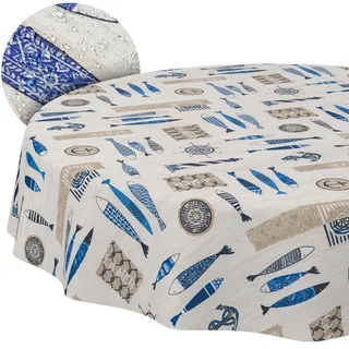 Stoff Tischdecke Tischwäsche Textil Tischtuch Baumwolle Polyester Gewebe abwaschbar pflegeleicht, in rund oval eckig Maritim Rund 120cm Schnittkante