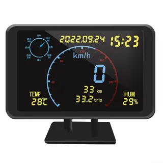 Digitaler GPS Tacho Kilometerzähler HUD Head-Up Display für Auto mit Kompass, Höhe, Temperatur und Luftfeuchtigkeit - DC 5-24V, ABS+PC