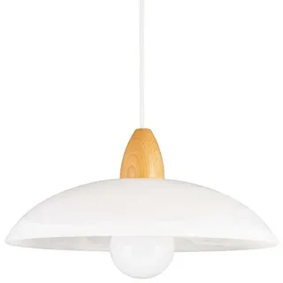 Helios Leuchten Pendelleuchte Hängelampe Alabasterglas Holz Buche Küchenlampe Deckenlampe, für Wohnraum Küche Esszimmer, extralange Aufhängung weiß