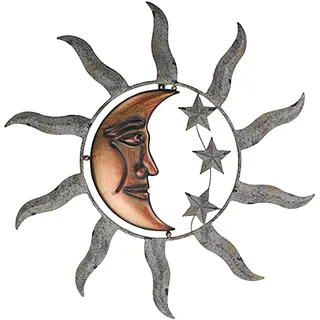 Luckxing Metall Sonne Wanddeko für Garten, Mond und Stern Glas Hängende Wanddekoration, Symbolisiert Glück und Fülle für Heimdekoration, Küche oder Überall
