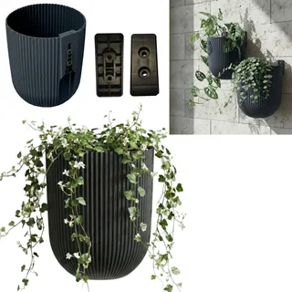 botle Blumentopf zu Hängender, Wand Pflanzenständer, Wandblumentopf, Hängeblumentopf, H 18 cm, Ø 14.5 cm, vertikale Rillen Anthrazit, Kletterpflanzen, Pflanzenwand, Blumendekoration