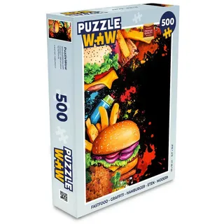 MuchoWow Puzzle Fastfood - Graffiti - Hamburger - Lebensmittel - Modern, 500 Puzzleteile, Foto-Puzzle, Bilderrätsel, Puzzlespiele, Spielzeug 34 cm x 48 cm x 2 cm | Hochformat