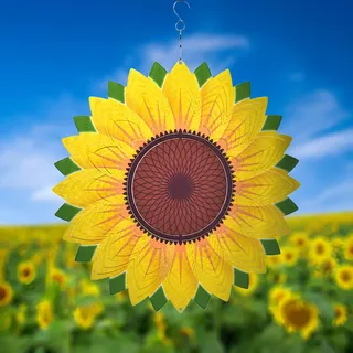 Windspiel Hofkunst Gartendekoration 3D Edelstahl Metall Skulpturen Sonnenblume kinetische hängende Whirligigs Dekorationen Hinterhof Außen Indoor Outdoor Terrasse Ornamente Freiraum Sonnenfänger