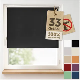 Verdunklungsrollo Verdunkelungsrollo ohne Bohren, Blumtal, Klemm-Montage oder optional Wandmontage mit Schrauben und Dübeln, 4-lagiges Rollo UV-beständig schwarz 55 cm x 150 cm
