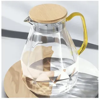 DUJUST Wasserkaraffe Glaskaraffe mit Bambus Deckel 2 Liter Modernes Diamant Design