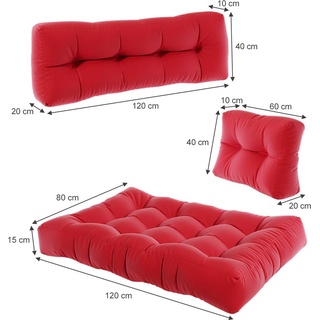 Vicco, Sitzkissen, Palettenkissen Set Flocken, Rot, 120 x 80 cm 3 Teile