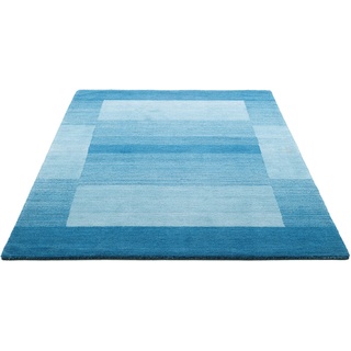 Wollteppich Gabbeh Super, THEKO, rechteckig, Höhe: 9 mm, Handweb Teppich, reine Schurwolle, handgewebt, mit Bordüre, Wohnzimmer blau 300 cm x 400 cm x 9 mm