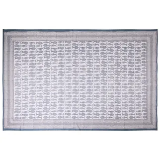 Dekotuch Für Sofa Aus Baumwolle, Maritimes Design, Grau-weiß, Simius