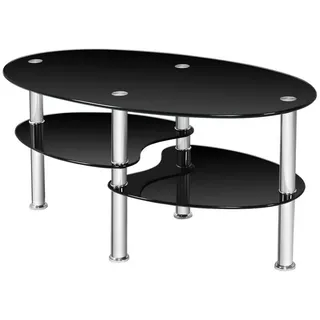 COSTWAY Glastisch, Couchtisch Glas, Oval, Metallrahmen, 50x90x45cm, schwarz schwarz