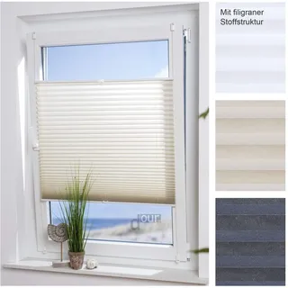 ourdeco® Plissee Easy / 75 x 210 cm (Breite x Höhe) Sand/lichtdurchlässig, Blickdicht