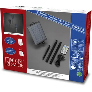 Konstsmide Solar-Batteriebox mit Lichtsensor, Timer, Dimmer, 14,0 cm, 2 x Lithium-Akku / 1 x CR2025, schwarz