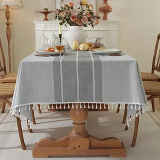 Fleckenabweisende Polyester-tischdecke Mit Quasten Für Banketttische, Partys Und Im Landhausstil, Knitterarm Und Leicht Zu Reinigen – 160 X 100 Cm