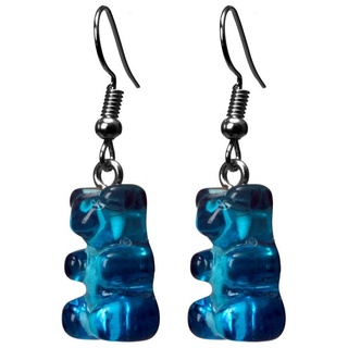 Metamorph Kostüm Gummibär Ohrringe blau, Lustige und ausgefallene Ohrringe mit Haken aus Edelstahl blau