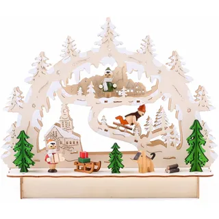 Brubaker 3D LED Lichterbogen Schwibbogen Winterlandschaft mit Kirche 27 x 24 x 8,7 cm