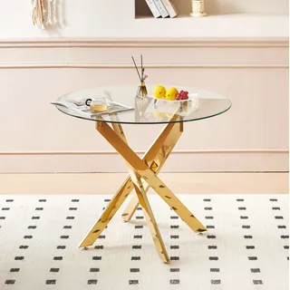 Runder Esstisch 80x80x75 Cm Goldfarben Aus Glas Und Metall Mit Pflegeleichter Oberfläche