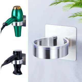 WAYASI Föhnhalter Wand Ohne Bohren, Föhn Halterung Aufbewahrung, Fönhalterung Wandhalterung, Halterung für Fön, Selbstklebend Haartrocknerhalter für Bad Barbershop Hotel (Silber)