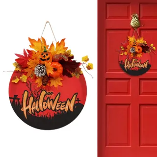 Halloween Kürbis Herbstkranz - Herbsternte-Holzkränze mit Ahornblättern und Kürbissen,Hängende Ornamente an der Haustür für Fenster, Wand, Tsuchiya