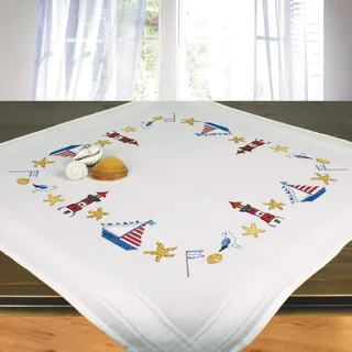 Kreuzstich-Borduurpaket Ahoi, Tischdecke 80x80 cm, maritim