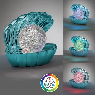 REALITY LEUCHTEN LED Tischleuchte "SHELLY, Deko Tischlampe in Muschelform mit RGB Farbwechsel, 0,8W 15Lm", türkis, 1, H: 14,5cm, 1 Stk., Leuchten, Muschel Tischlampe mit Glitzerkugel und Farbwechsel inkl USB-Ladekabel, LED Tischleuchte