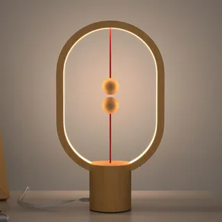 Modern LED Tischlampe mit Magnetischer Mid-Air-Schalter, Nachttisch Tischleuchte Magnetische Schwebende Balance-Lampe LED-Nachtlicht Deko Schreibtischlampe aus Holz für Arbeitszimmer Schlafzimmer Büro
