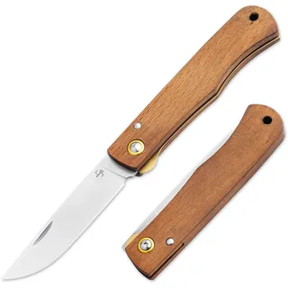 BÖKER PLUS® Rusticus – 42a konformes Taschenmesser mit Holzgriff – legales Zweihandmesser mit Linerlock – klassisches EDC Klappmesser mit 420 Clippoint-Klinge & Nagelhau