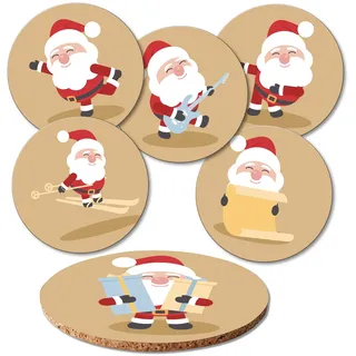 Addies Glas-Untersetzer 6-tlg. Set"Weihnachten" in hochwertiger Klarsicht-Geschenkbox und Korkrückseite, rund, 6 schöne X-Mas-Motive hochwertig bedruckt