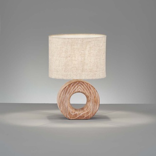 Tischleuchte Beistelllampe Nachttischlampe Tischlampe Beige Keramik Holzfarbe