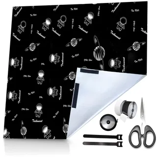 Fenster Verdunkelung Ohne Bohren Set,420D Oxford Verdunklungsstoff mit Klett & Kabelbinder Schere Maßband, 1m x 1,45m Schwarzes Raummuster Dachfenster Verdunkelung Abdunkeln Fenster Sonnenschutz