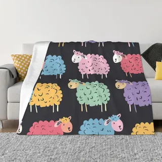 Weiche Decke mit niedlichem buntem Schaf, Cartoon-Muster, Fleecedecke, bequem, warm, für Bett, Couch und Reisen