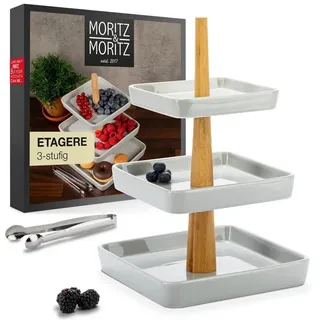 Moritz & Moritz Etagere Obst Etagere, Porzellan, (3 Etagen), Perfekt als Obstschale für Obst Aufbewahrung, Muffins und Cupcakes grau