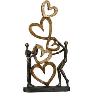 Casablanca Design Skulptur Herz auf Herz Paar mit Herzpyramide 41x21cm bronzeoptik Hochzeit Liebe Wohnzimmer Skulpturen Deko Modern
