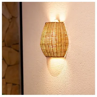 Licht-Trend Außen-Wandleuchte Saona Boho-Style LED Wand-Akkuleuchte aus Rattan IP54 Braun, Warmweiß braun