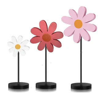 3 Stück Gänseblümchen Holzblumen Sommer Deko Innen Wohnzimmer Fensterbank Tisch Deko zum Hinstellen Blumen aus Holz Esstisch Decor Tischdeko Modern für Sommer, Frühling, Ostern