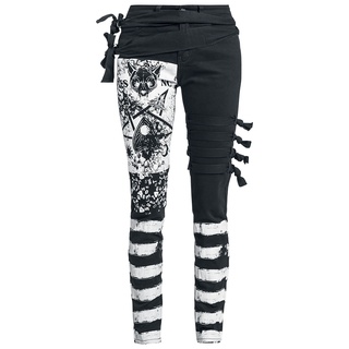 Gothicana by EMP - Gothic Jeans - Skarlett - Jeans mit Prints und dekorativen Bändern - W27L30 bis W31L34 - für Damen - Größe W29L34 - schwarz/weiß - W29L34