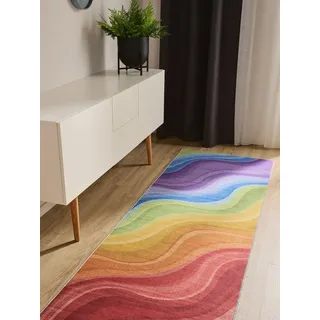 benuta Basic Waschbarer Teppich George - Multicolor/Lila 80x240 cm - Kunstfaser - Läufer & im Style: Abstrakt - Pflegeleicht für Wohnzimmer Schlafzimmer Flur