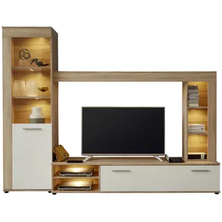 Home Affaire Wohnwand HOME AFFAIRE "Laholm", braun (eichefarben sägerau hell), Kastenmöbel-Sets, Wohnwand, Wohnwand mit Tür, Klappe & 6 Fächern - (B/T/H) 240/41/185 cm