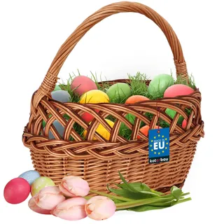 KOTARBAU® Einkaufskorb - Aufbewahrungskorb - Korb Geflochten - 26 x 42 cm - Pilzkorb – Korb für Obst – Picknickkorb – Naturfarbe mit braunen Streifen - Weidenkorb mit Henkel