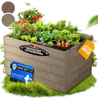 Truly Timber® Hochbeet WPC EcoFusion 123x64x71cm – extrem Langlebig [Woody-Look] Komplettpaket mit vorgebohrten Löchern | Hochbeete für Garten Hochbeete-kit Bausatz