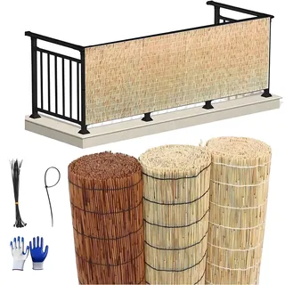 Schilfrohrmatte Bambus Rollo Aussenbereich Bastmatten Sichtschutz Bambusrollo Outdoor Wetterfest 50 60 80 90 100 140 150 160cm Hoch Für Haus Balkon Terrasse Garten(Natural White line)