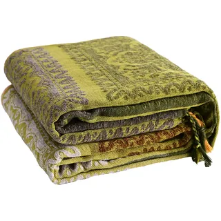 VANJOROY Überwurf aus 100 % Chenille, Bohemian-Stil, groß, für 2- und 3-Sitzer, extra große Überwürfe für Sofas, weicher Überwurf für Couch, Tagesdecken, Teppich, Bettgeschenke, 220 x 260 cm, Gelb