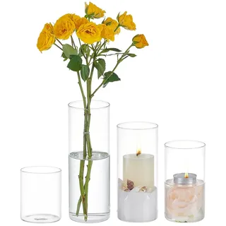 BENECREAT 4er Glas Zylindervasen, 7.9/12/15/17.9cm Säulen Blumenvasen Dekorationen, Transparente Vase, Hoher Schwimmender Kerzenhalter Für Zuhause, Büro, Hochzeitsdekoration