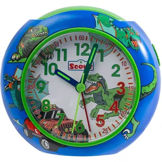 Kinderwecker SCOUT "Pics", blau (blau, grün), Wecker, Kinder, Quarzwecker, Lernwecker, Geschenkidee, Kinderzimmer, Schulanfang, Dino