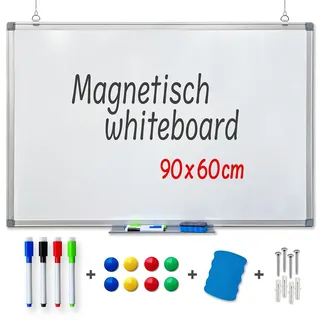 Goliving Whiteboard mit Markern - 60x90cm - Wochenplaner - Tafel - Emaille - Magnettafel - Weiß