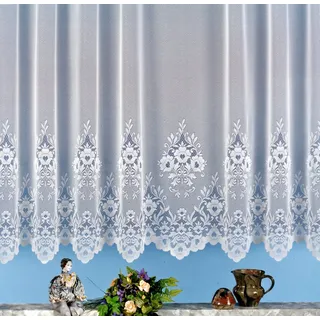 heimtexland Gardine Jacquard Store weiß Fensterdeko Blumen Fertigstore (1 St), Kräuselband, halbtransparent, Jacquard, Spitze gebogt I Kräuselband I Deko Vorhang durchscheinend weiß 900 cm x 245 cm
