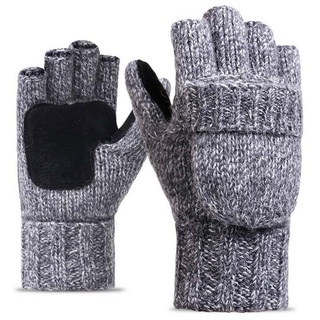 FIDDY Trikot-Handschuhe Strickhandschuhe mit Umschlag, wärmende Handschuhe Fingerlos, Thermoklappe, Unisex grau