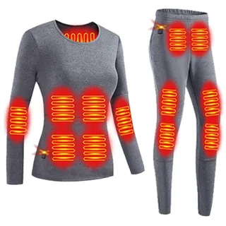 DRFGHK Beheizbare Thermounterwäsche Damen Funktionsunterwäsche Set USB Beheizte Thermowäsche Base Layer Skiunterwäsche Winter Innenfleece mit 28 Zonen Beheizt