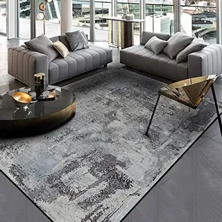 SRTJURFG Wohnzimmer Teppich 120x200 cm Waschbar Weich Kurzflor Anti-Rutsch Teppich für Wohnkultur Schlafzimmer Moderne abstrakte graue Tinte