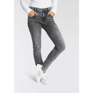 Slim-fit-Jeans HERRLICHER "PEPPY SLIM POWERSTRETCH" Gr. 27, Länge 32, grau (silent 730) Damen Jeans Röhrenjeans Normal Waist